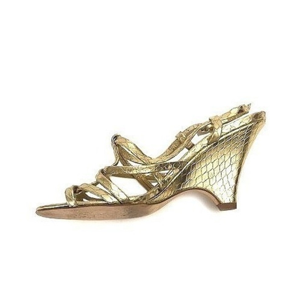 Kate Spade Gold Snake Print Strappy Wedge Evening Cocktail Sandals Heels 8